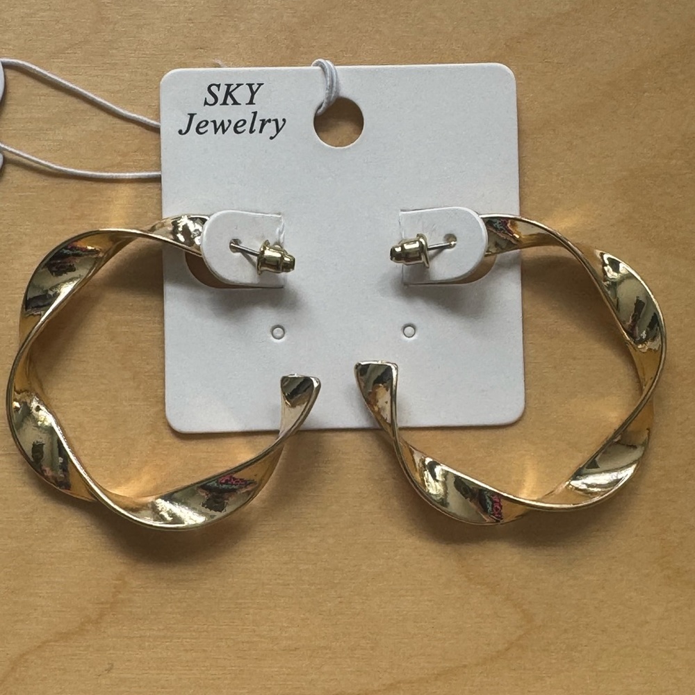 Gold Tone Twisted Open Hoop Earrings